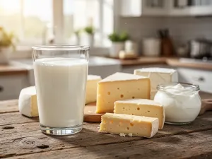 Miska kremowego jogurtu typu skyr z borówkami i miodem na drewnianym stole w słonecznej kuchni.